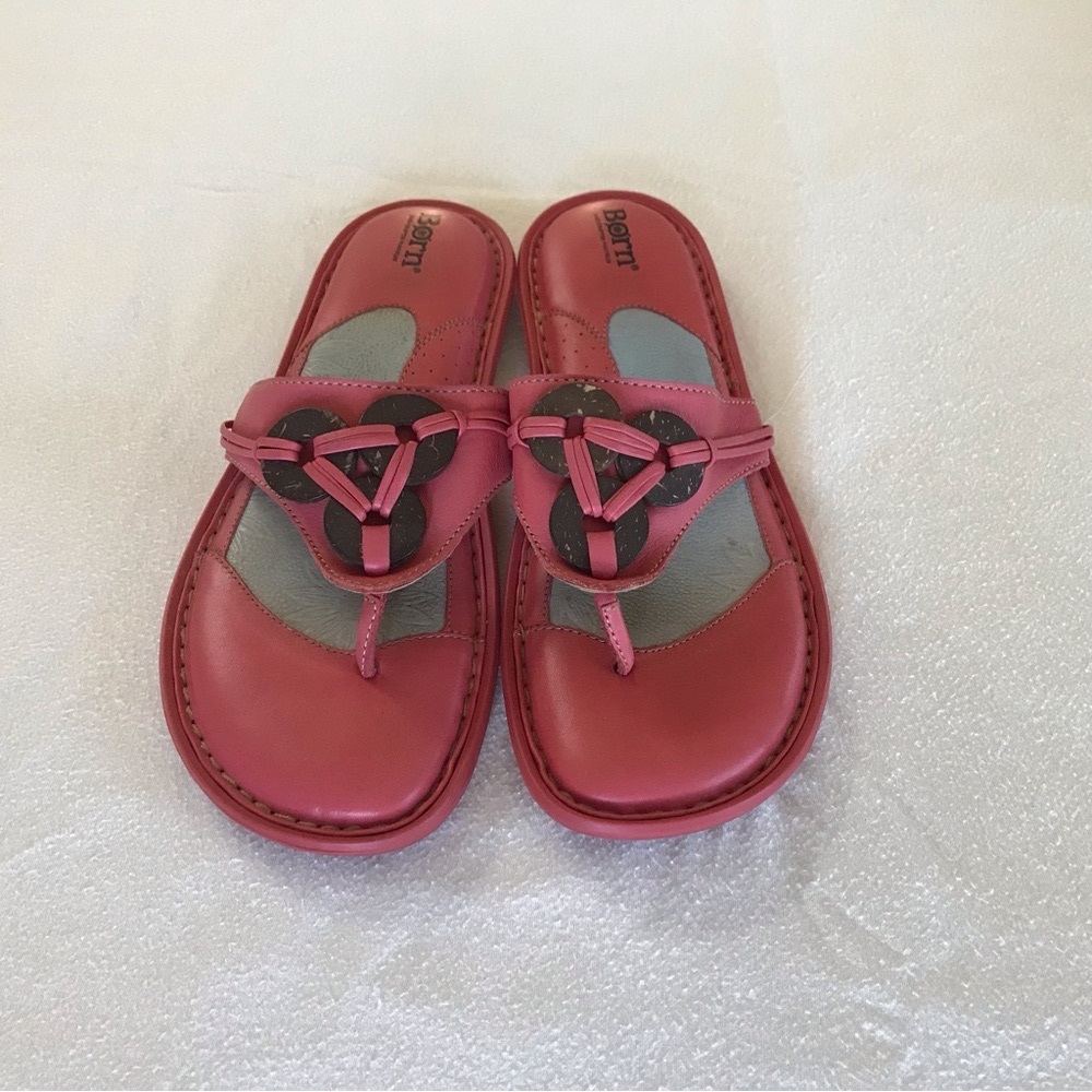 Borne Pink Leather Slide Sandals